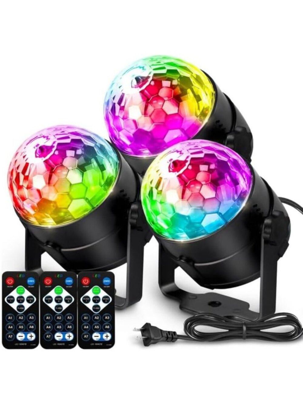 3-Pack Sound Activated Disco Ball Party Lights with Remote Control - Fun Decor